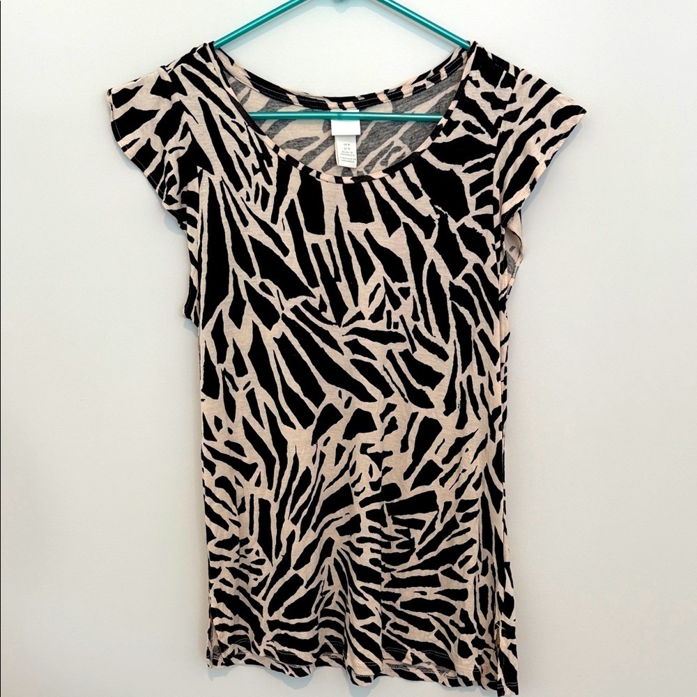 H&M Black and Cream Patterned Blouse Size M